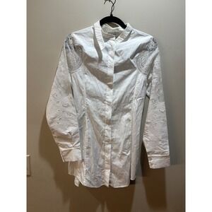 PORTS 1961 White Lace Detail Long Sleeve‎ Tunic Blouse Top Size 42 Made in Italy